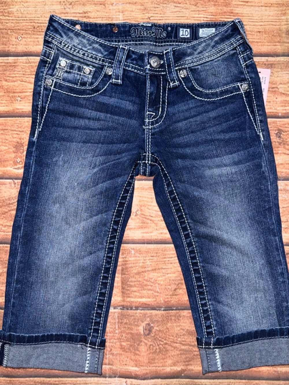 Miss Me Girls Dark Blue Cuffed Capri Jeans size 10